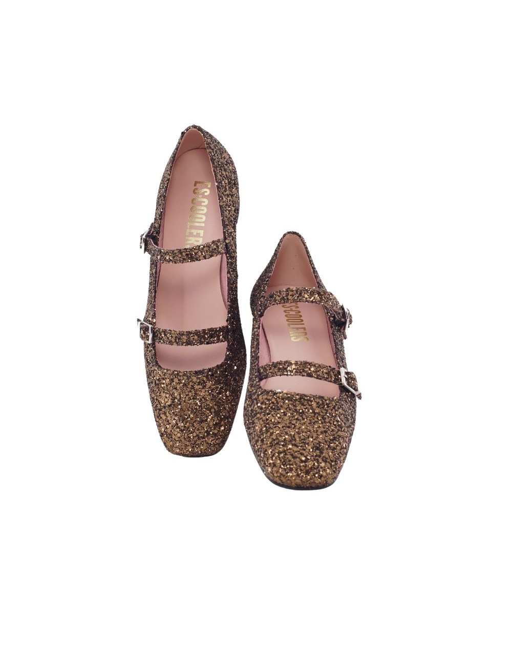 ZAPATO MARY JANE TACÓN DOBLE HEBILLA MUJER ESCOOLERS DOROTHY GLITTER BRONCE