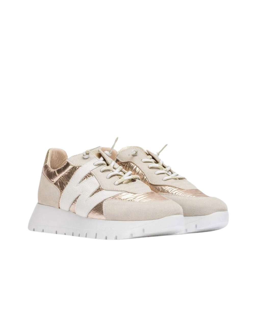 ZAPATO CORDÓN ELÁSTICO COMBI PIEL TEXTIL MUJER BEIG-PLATINO