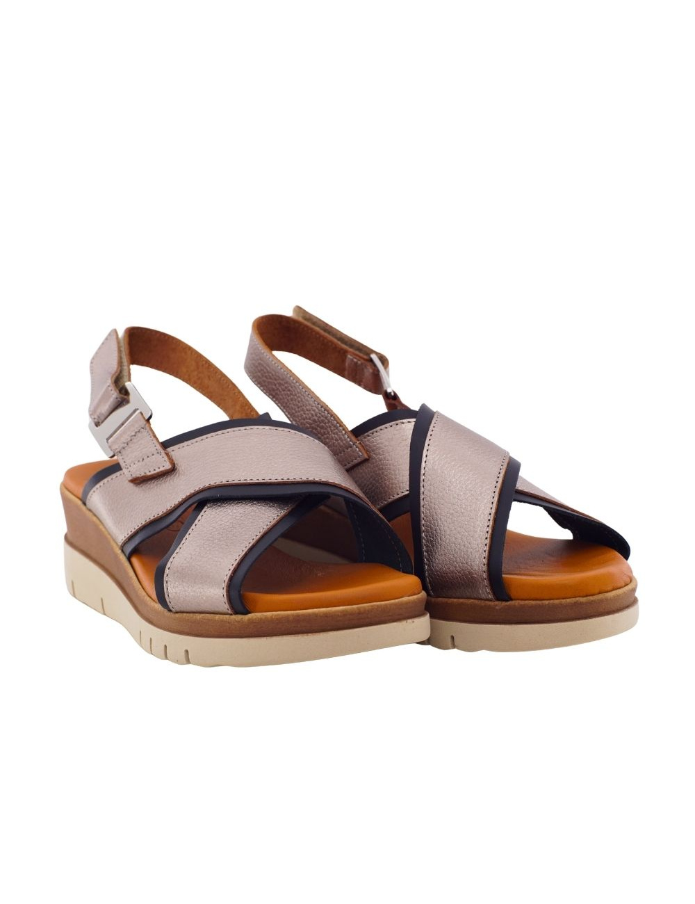 ESCOOLERS SANDALIA TEFNUT CUÑA PIEL TIRAS CRUZADAS CIERRE VELCRO MUJER