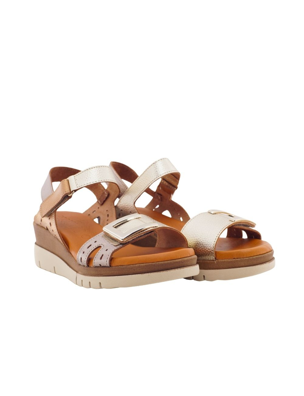 ESCOOLERS SANDALIA VELCROS TUERIS CUÑA PIEL MUJER