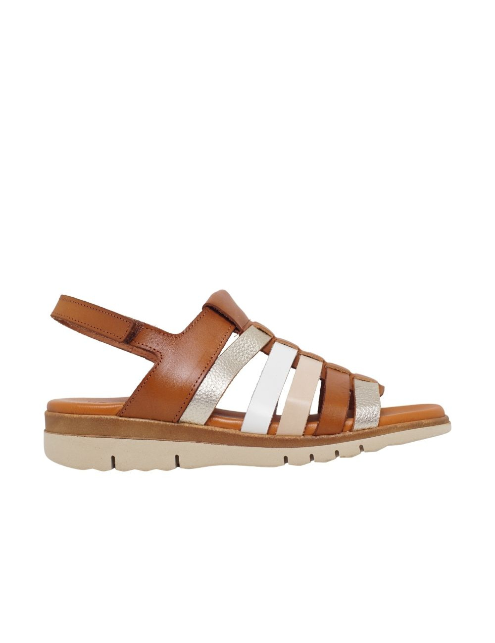 ESCOOLERS SANDALIA SESHAT  MULTI TIRAS CUÑITA PIEL MUJER